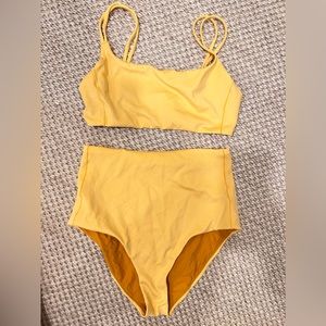 LEFT ON FRIDAY bikini set: M Sunday D+ top, L hi tide bottom mango yellow nwot